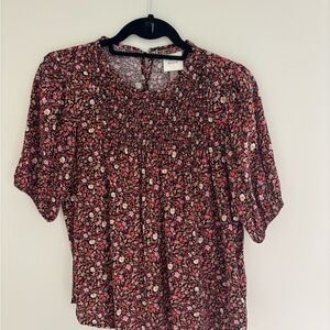 Floral Short-Sleeve Smocked Blouse